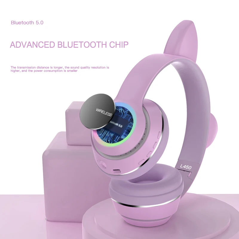 Fone de Ouvido de Gato Crianças com Fio V5.0 sem Fio Fofo Bluetooth Microfone Dobrável Cartão tf Jogo Estéreo Menina - Image 3