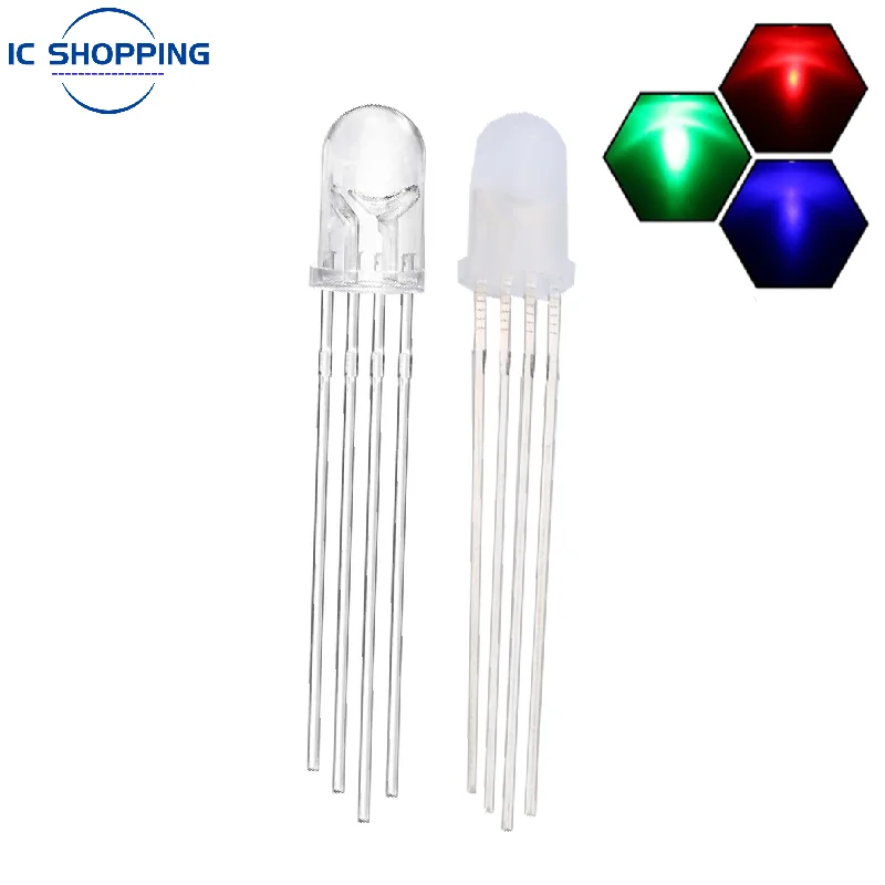 100PCS F5 Light Beads 5mm Full Color RGB Light-emitting Diode Three-color Red Green and Blue Multicolor Anode Cathode Round LED