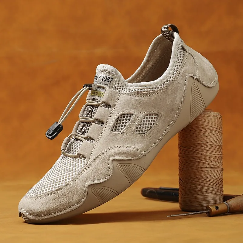 Krasovki-zapatos informales de cuero genuino para hombre, mocasines con cordones para conducir, para primavera y verano