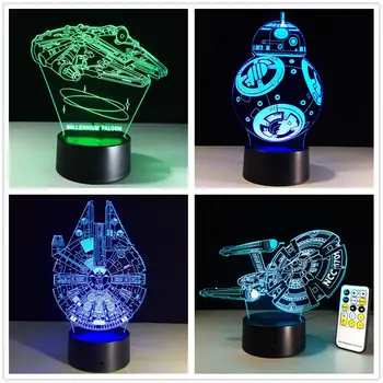 

7 Color Changing Acrylic 3D LED USB Lamp Stars Wars Theme Novelty 3d Night Light Children Gift Home Bedroom Decor Lighting
