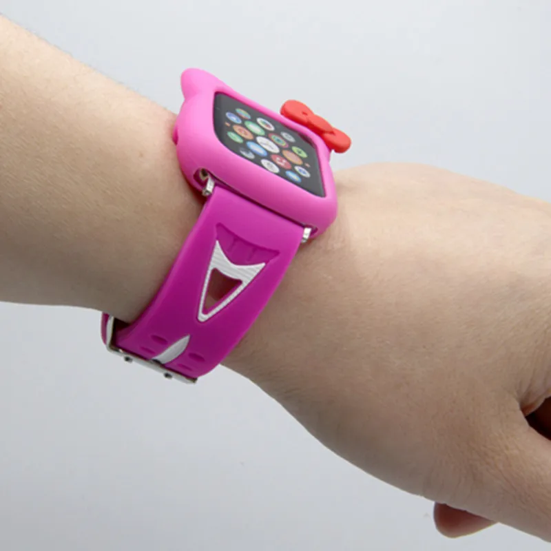 Мягкий силиконовый чехол для часов 2 в 1 Apple Watch band 38 мм 42 Hello kitty защитный ремешок
