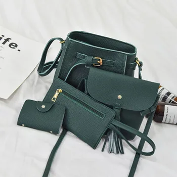 

New Four-piece Mother And Son Package Ladies Messenger Handphone Purse 2020 Korean Wild Bucket Tassel Women Shoulder Bag