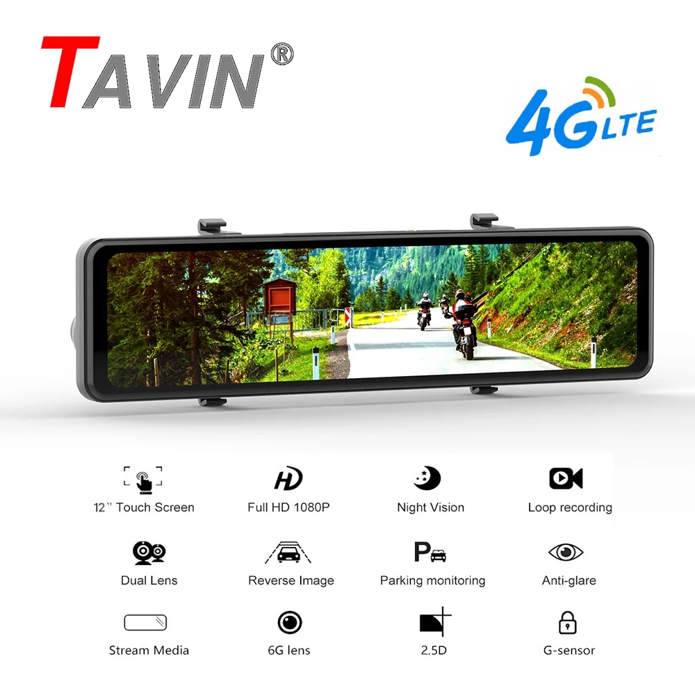 Автомобильный видеорегистратор 4G Android 8 1 DVR 12 дюймов 1080P двойной объектив камера