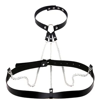 

Women Punk Black Pu Leather Harness Belt Bondage Gothic Chain Body Necklace Chain Necklaces Traction Rope Jewelry Gift
