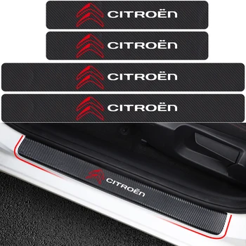 

4PCS Car styling Door Carbon Fiber Sill Scuff Plate Decor Sticker For Citroen C4 C1 C5 C3 C6 C-ELYSEE VTS Car Accessories