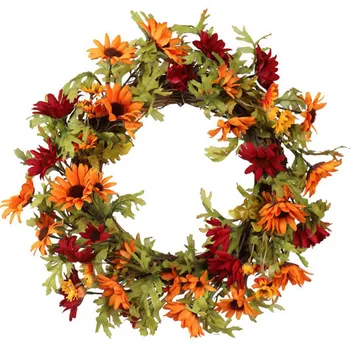 

Artificial Wreath Autumn Pumpkin Sunflower Maple Leaves Wreath Party Hanging Pendants for Halloween Thanksgiving Days Christmas