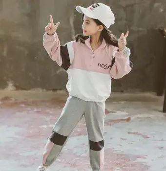 

Girls spring and autumn hooded sweater 2020 new Korean version of the big tide sports stitching suit