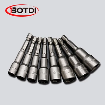 

1SET Magnetic Impact Nut Driver Socket Set Metric 6mm~15mm Impact Grade Nut Setters 6.35mm Hex Shank Drill Bit Adapter
