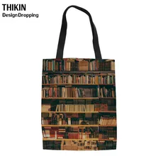 THIKIN Library, женские сумки для покупок с книжным принтом, складные сумки для покупок для женщин, большая дорожная Холщовая Сумка-тоут, сумки для книг для девочек