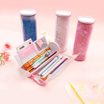 

Quicksand Translucent Pencil Case Multifunction Creative Cylindrical Calculator Stationery School Pen Holder