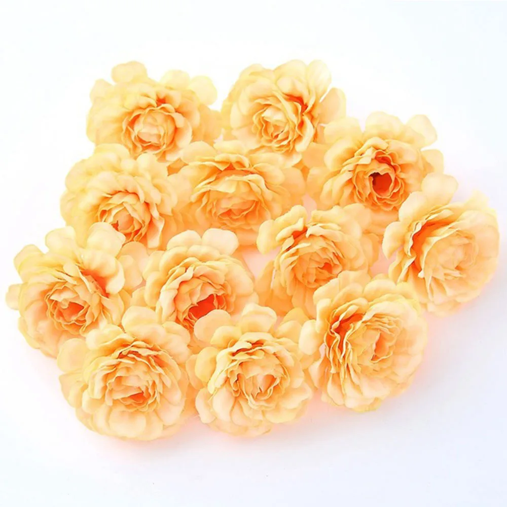 10PCS 5CM Artificial Flower Silk Spring Rose Head For Wedding Party Home Decoration DIY Wreath Gift Box Scrapbook Craft - Цвет: Orange