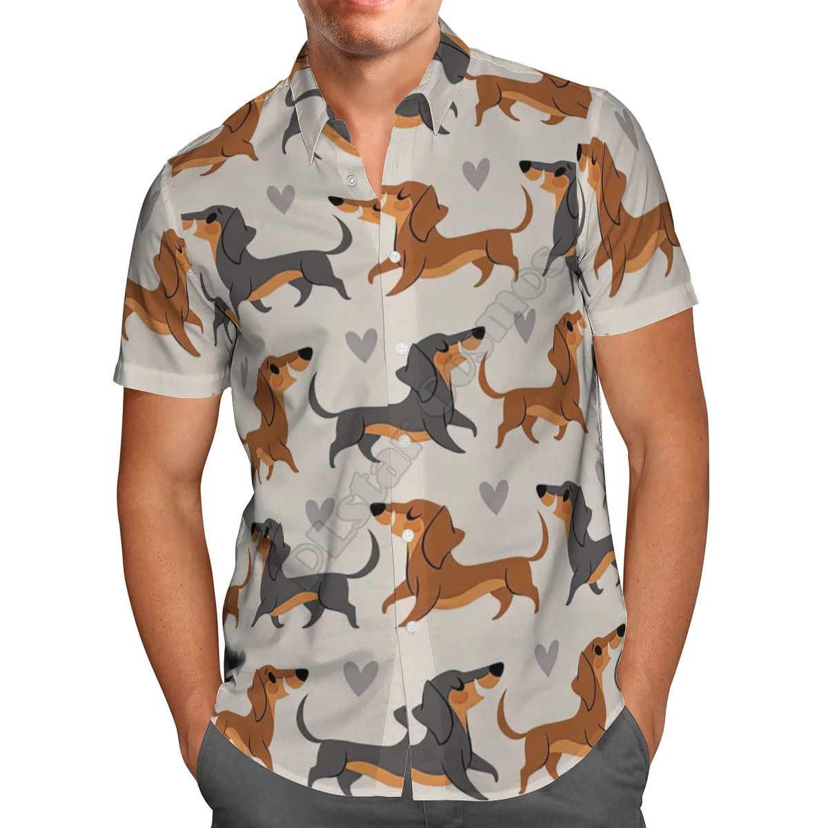 Hawaii Shirt Hawaiian beach Summer Funny Dachshund 3D Printed Men's Shirt Harajuku Tee hip hop Casual shirts 04