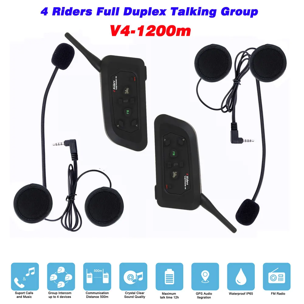 

2Pcs EJEAS V4-1200m Intercom Bluetooth Helmet Interphone 4 Riders Talking Group At the Same Time Motorcycle Casco Walkie Talkie