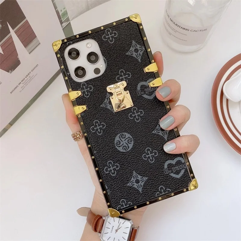 Luxury Brand Square Leather Phone Case For IPhone 13 12 11 Pro Max