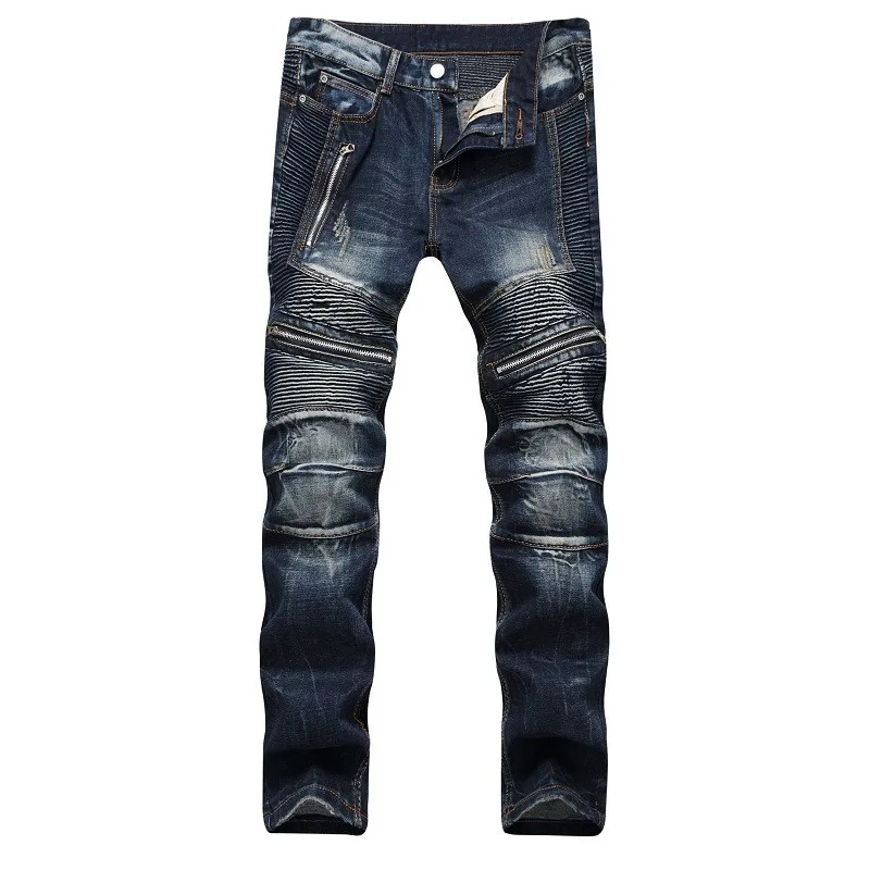 

2020 AUTUMN Spring Men's Ripped Street HIP HOP Punk Stretch Bike Jeans Trendy Holes Straight Denim Trouers