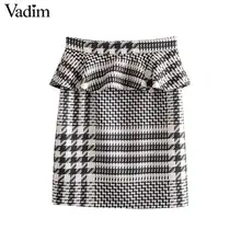 Женское элегантное платье vadim с оборками клетчатая юбка с молнией сзади; прямо в европейском стиле, женские повседневная одежда офиса юбки mujer BA782