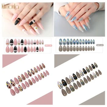 

24Pcs/box Fashion Short Full Cover Nails French Stiletto Nail Art Tips Cool Pattern Designs Detachable Fake Nails New 2020
