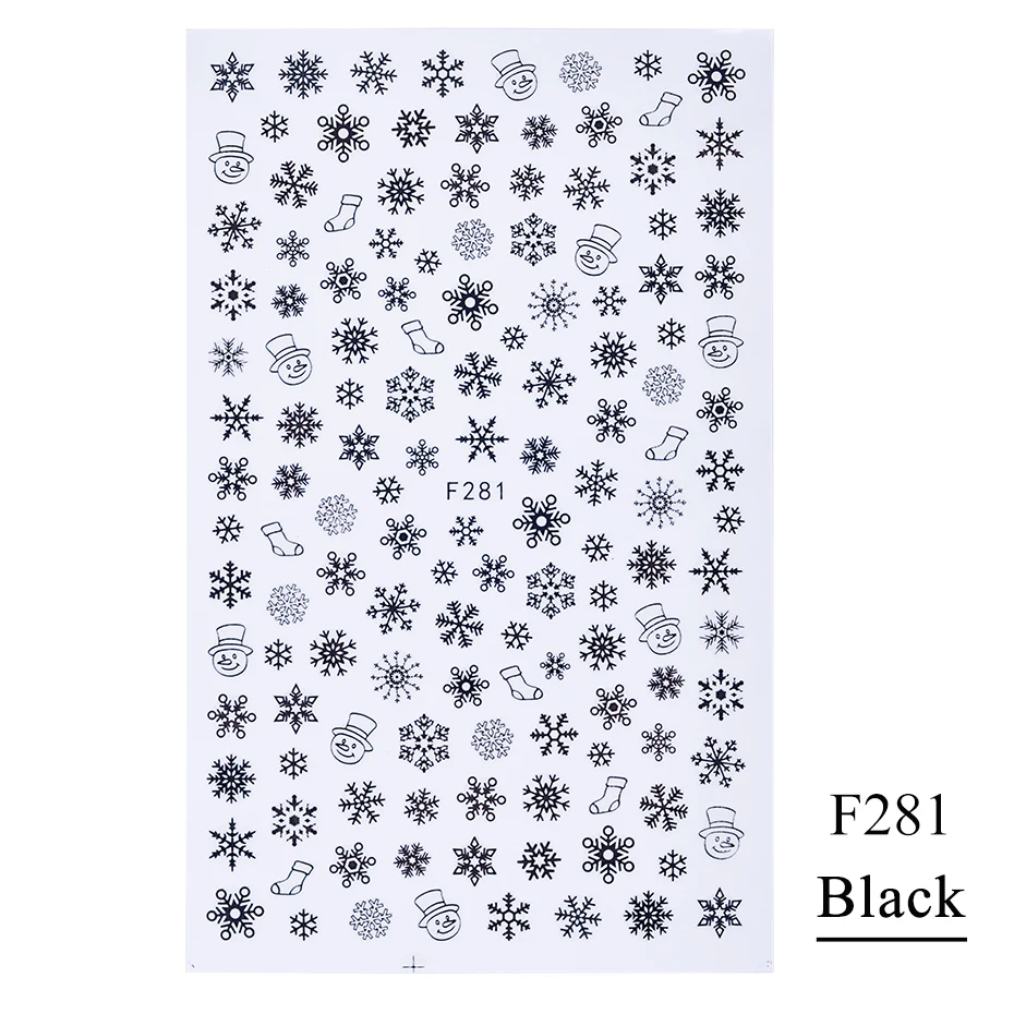 1 шт 3D Белый Золотой Рождественский слайдер для ногтей наклейки снежинки Новогодняя клейкая пленка для маникюра красота декор CHF281-284 - Цвет: F281 Black