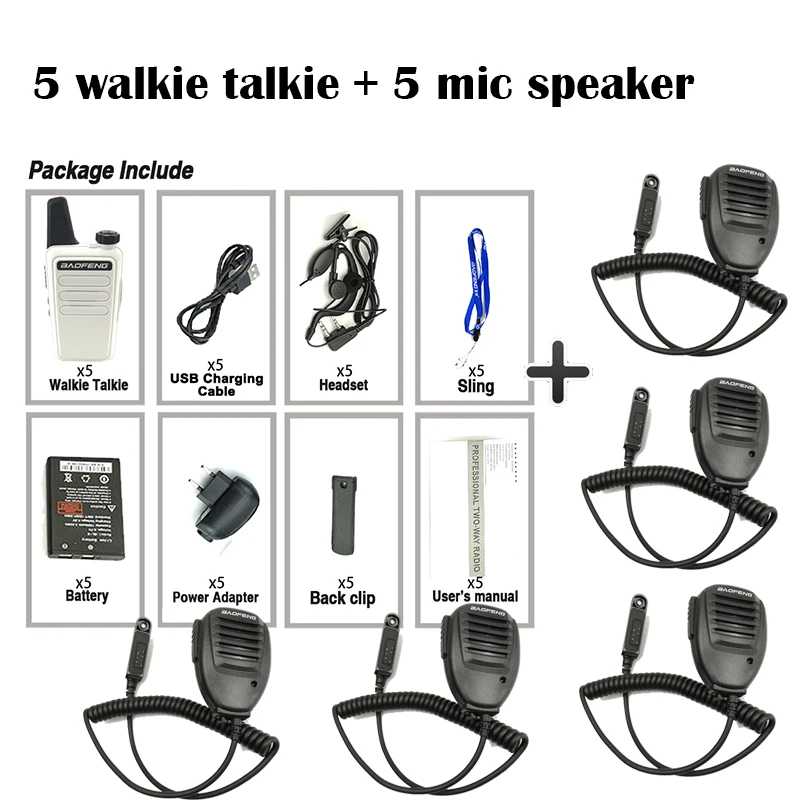 5 White Add 5 MIC 5 шт. Baofeng BF-R5 мини Детская рация 2 Вт трансивер UHF VHF радио BF R5 портативный BFR5 радио Comunicador Ham рация - Цвет: 5 White Add 5 MIC