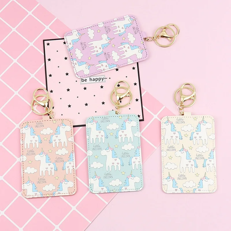 

Cute Cartoon Card Cover with Keyring Chain Fashion Card Bag Bank Credit Card Holder Student ID Bus Card Pass Holder