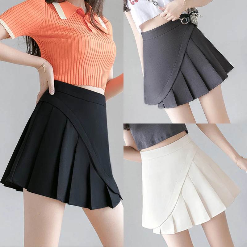 

Asymmetrical Above Knee Mini Irregular Pleated Skirt Women's 2020 Summer High Waist a Word Slimming All-match Suit Hip Skirt