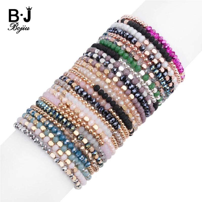 Эластичные женские браслеты, 27 цветов, маленькие, розовые, золотые, серебряные, квадратные, акриловые, Круглые, гематитовые, граненые, Кристальные, бусины, браслет для женщин, BC324