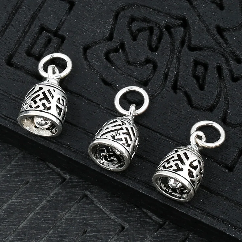 925 Sterling Silver Hollow Out Retro Ringing Bell Charms Handmade