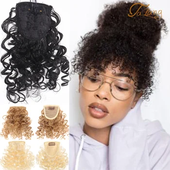 

TALANG Afro Kinky Curly Bang For Woman Fake Clips in Bangs Wig Hair Closure Natural Black Synthetic Hair Extension