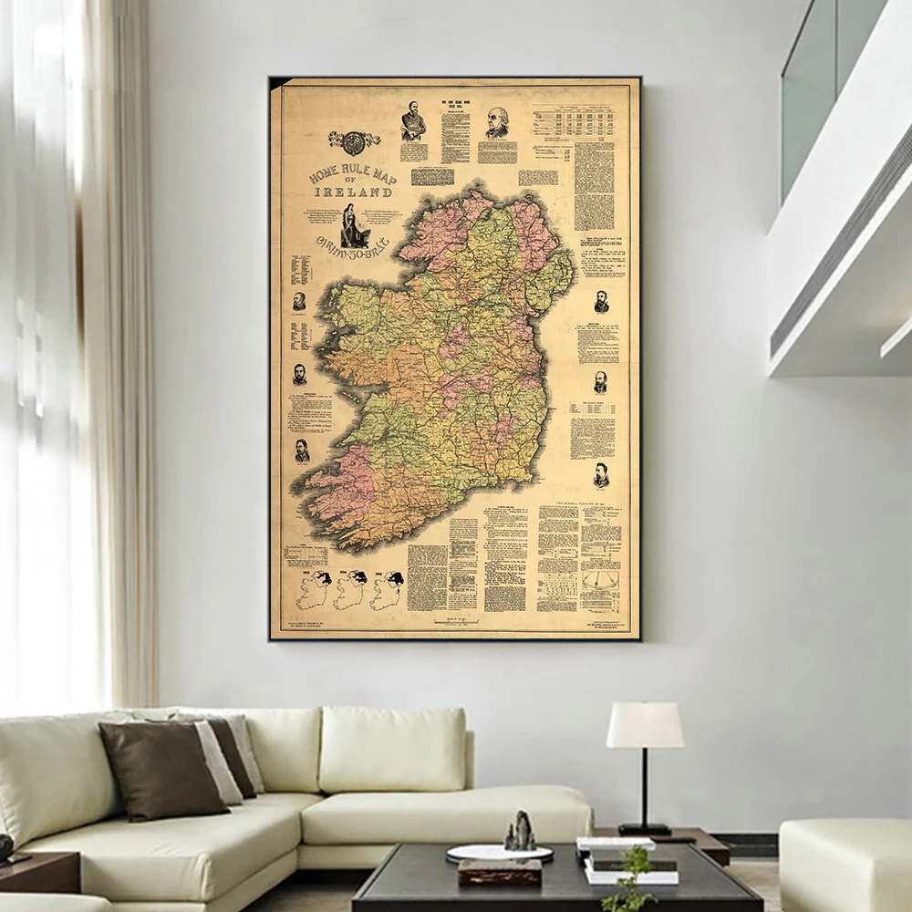 Map Of Ireland Wall Art Vintage "Home Rule Map Of Ireland" Oil Painting Canvas Printings Wall Art  Pictures Decorative Painting For Home Decor No Frame - Painting &  Calligraphy - Aliexpress