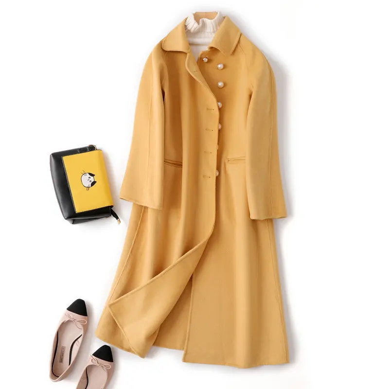 

High-End the Republic of China-Style Double-Sided Cashmere Coat Women's 2019 Autumn And Winter New Style Loose-Fit Mid-length Do