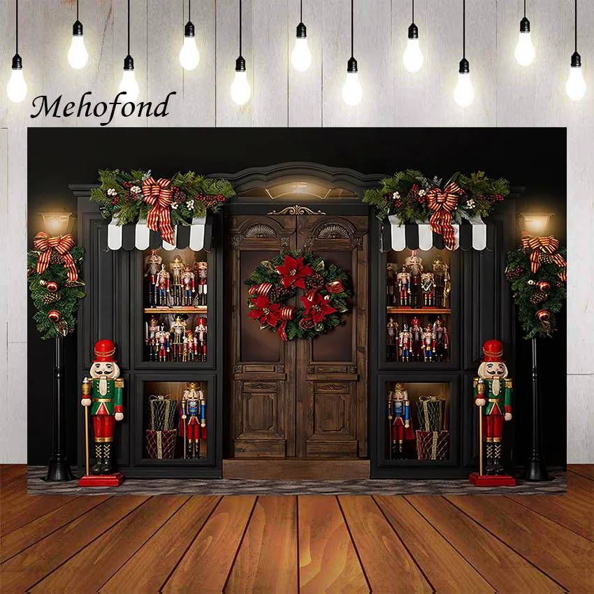 Фон для фотосъемки Mehofond Зимний Рождественский магазин венок уличный свет