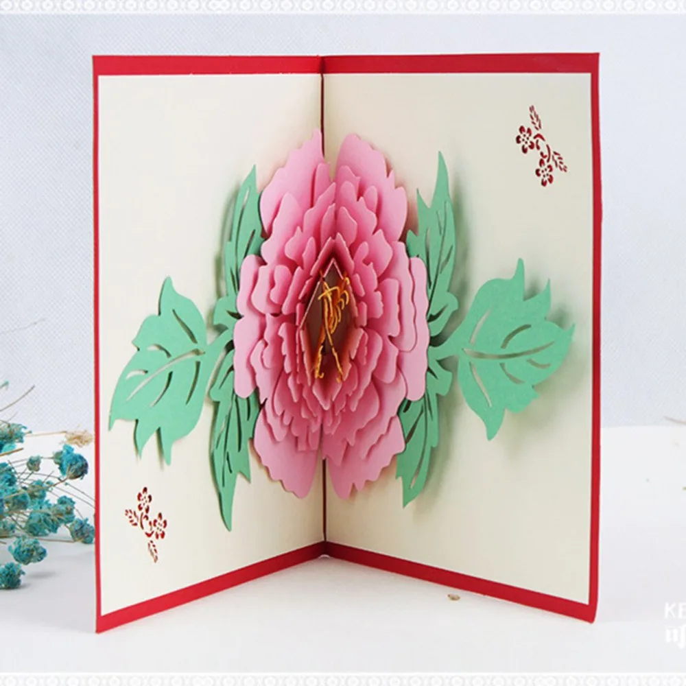  3D Pop Up Cards Beautiful Peony Flowers New Year Series Wedding Mother's Day Invitation Greeting Ca - 4000581681716