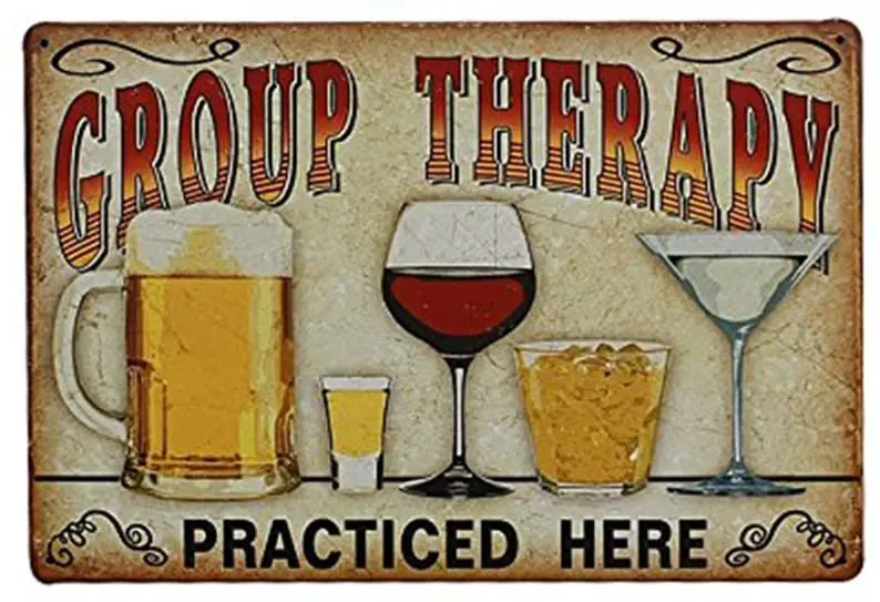 

Plaque Poster for Cafe Bar Pub Beer Wall Decor Art Tin Sign Group Therapy Practiced Here Vintage Metal Tin Retro Wall Art Sign