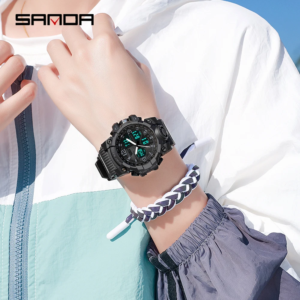 SANDA Sports Women's Watches Fashion Analog Digital Wristwatch Multifunction Waterproof Watch Casual Clock Relogio Feminino 942