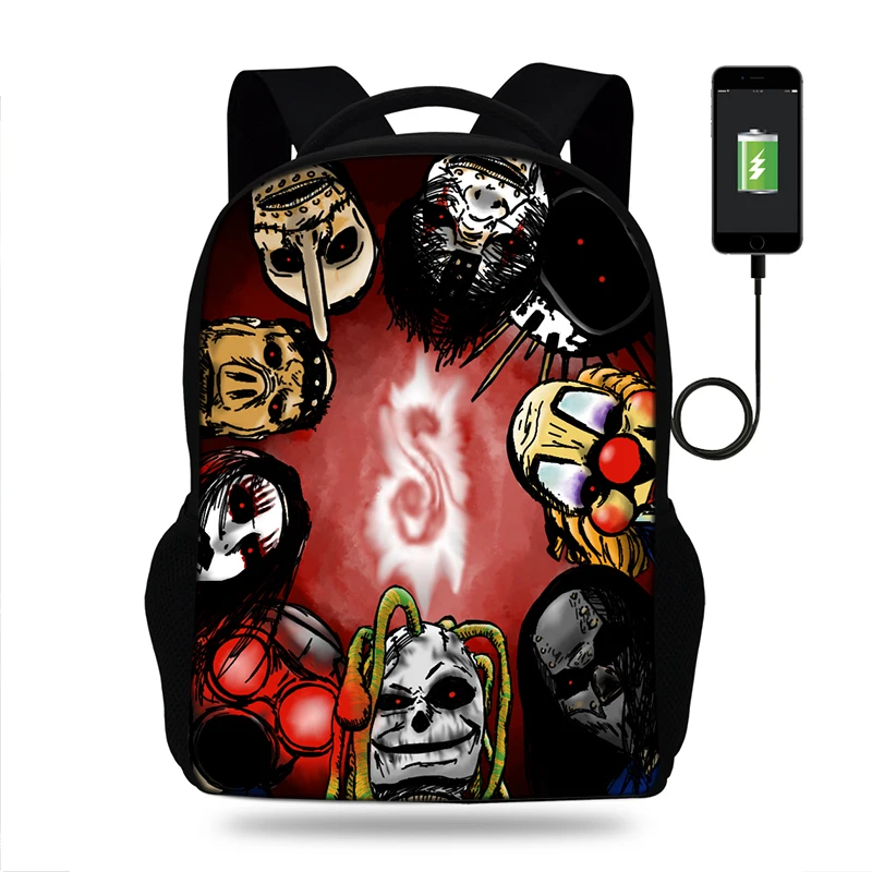 

17inch Slipknot Laptop Backpack USB Port Mens Bags Children Backpack For Teenagers Girls School Bag Mochila Boys Travel Bag
