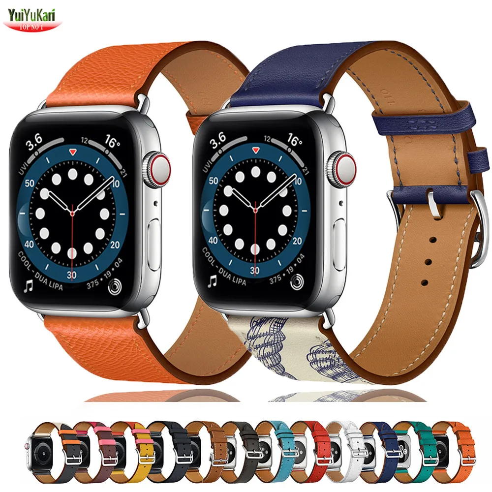 Correa de cuero para Apple watch, banda de 44mm, 40mm, 38mm, 42mm, iWatch, pulsera de una sola vuelta, reloj para Apple watch series 5 4 3 se 6