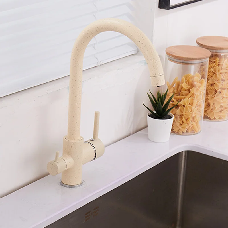 drinking Water Purification Tap Beige&Chrome Kitchen sink Faucet mixer Design 360 Degree Rotation filtered Kitchen Faucet pantry cabinet Kitchen Fixtures