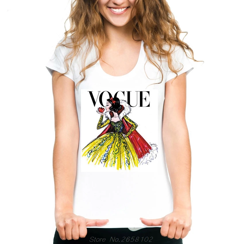 Женские Белые футболки VOGUE в стиле панк с принтом принцессы королевы; летние футболки для фитнеса с героями мультфильмов Kawaii; футболки с короткими рукавами для девочек в стиле Харадзюку