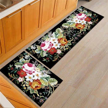 

Pastral Style Indoor Entrance Bathroom Doormat Anti-slip Flannle Living Room Carpets 3D Floral Bedsider Kitchen Carpet Area Rugs