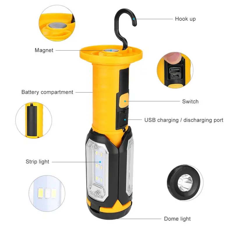 4 light mold profession LED COB Work Light USB Rechargeable Magnetic Inspection lights Outdoor Hand Torch Foldable flashlight