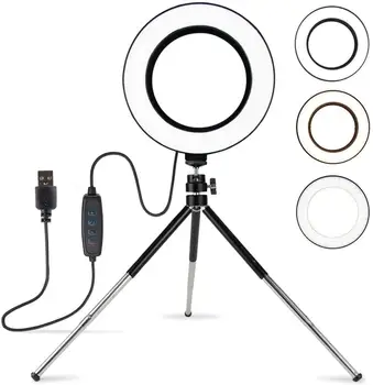 

zayex 6inch Mini LED Desktop Ring Light Photo Phone Video Light Lamp With Tripods For YouTube Live Photo Photography Studio