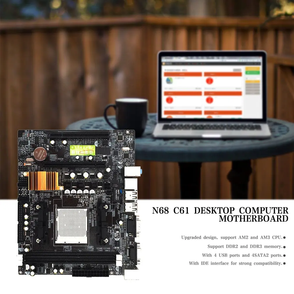 Материнская плата N68 C61 для настольного компьютера с поддержкой Am2 для Am3 Cpu Ddr2+ Ddr3 с 4 портами Sata2