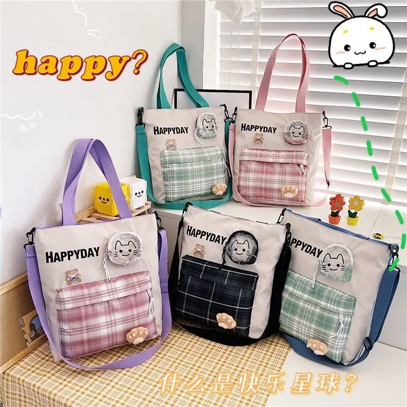 

Lattice Nylon Ladies Shoulder Bags Large Capacity Student Girls Book Bags Casual Women Handbag Crossbody Bags Female Tote Bag