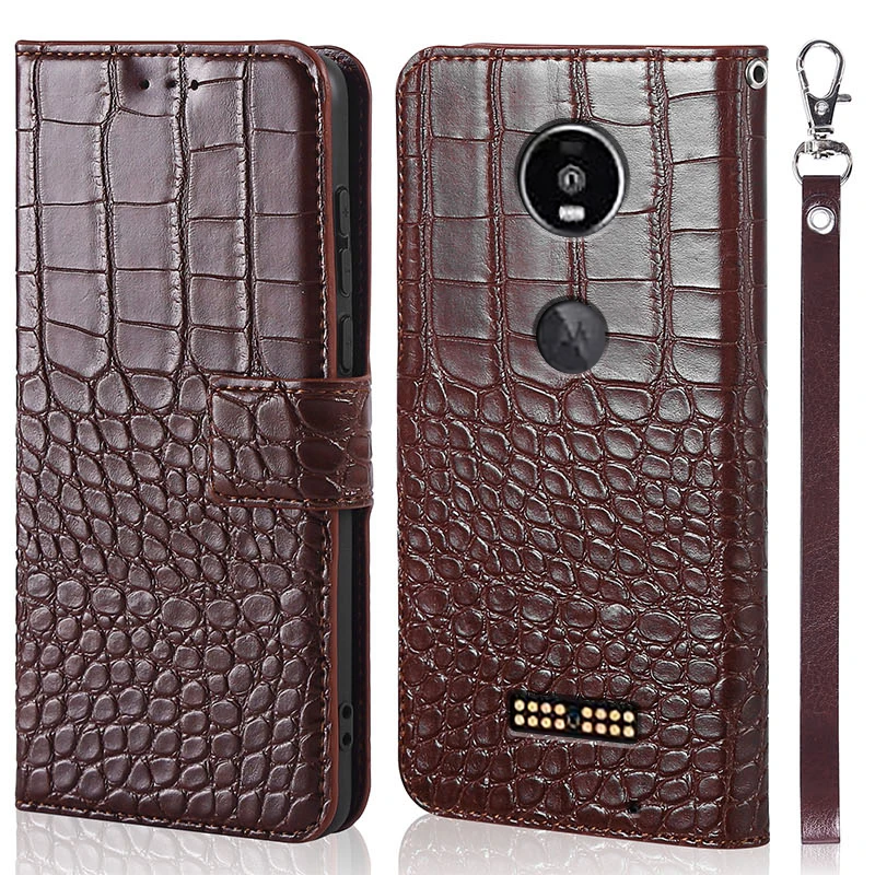 Flip Crocodile skin Leather Case For Motorola Moto Z4 Play Wallet Case