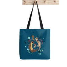 

Funny Shopper Otter Family Tote Bag Printed Tote Bag women Harajuku shopper handbag girl Shoulder shopping bag Lady Canvas Bag