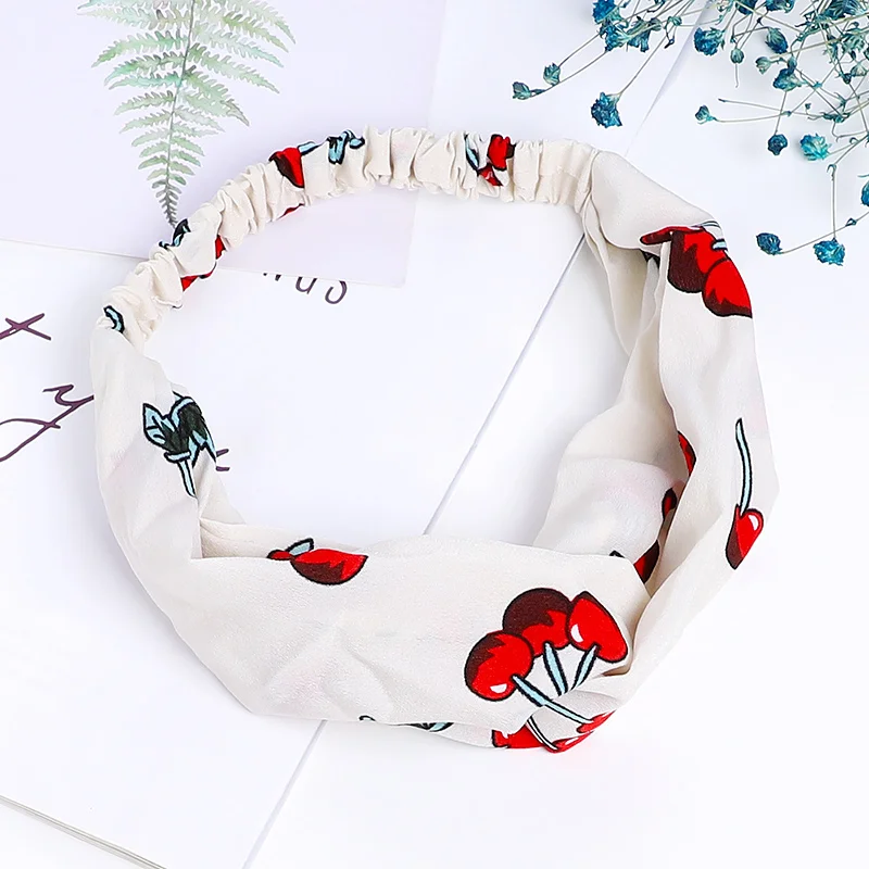 White cherry Женские повязки на голову для девочек, широкая лента для волос, ткань, модные повязки на голову с фруктами и листьями, Вишневое кольцо для волос, повязка на голову для мытья лица, обруч для волос, 1 шт - Цвет: White cherry