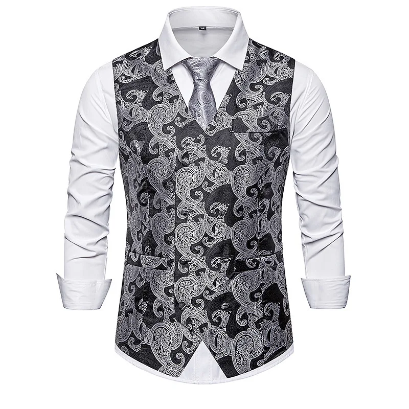 11.1       35、Men's vest men's high-quality pattern double-breasted slim vest gentleman suit vest fashion wedding banquet vest