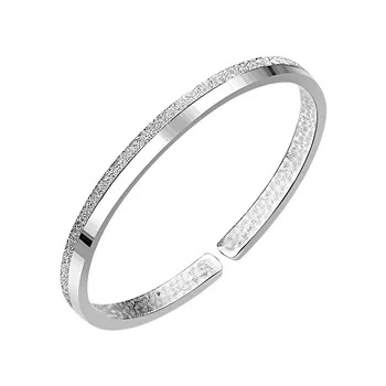 

S999 sterling silver girlfriend gift bracelet sandblasted silver bracelet European and American fashion glossy open bracelet