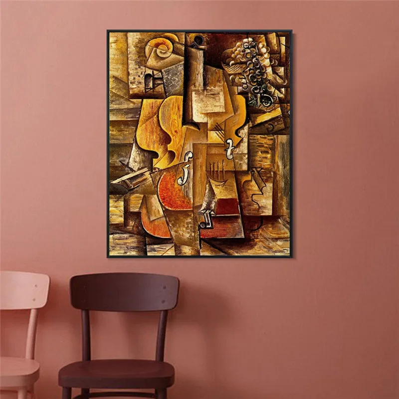 

Violon et rai by Picasso Violin Posters And Prints Wall Art Abstract Oil painting Modular Painting Modern Home Decor Canvas Arts