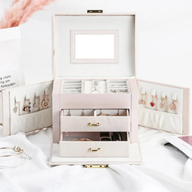 Jewelry Box Mirrored Large Capacity Jewelry Casket Makeup Organizer Earring Holder Makeup Storage Gift Boxes For Jewellery 1